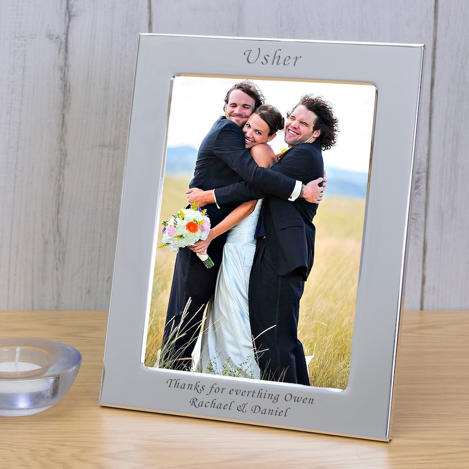 image 1 of Personalised Usher Silver Plated Picture Frame 7 x 5 Wedding Friend