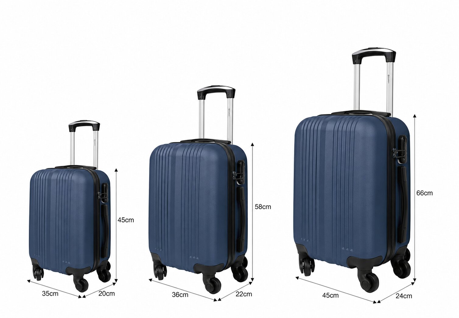 Groundlevel Delta Stripe 3 Piece Luggage Set 4 Wheel Spinners Travel Suitcases | Blue