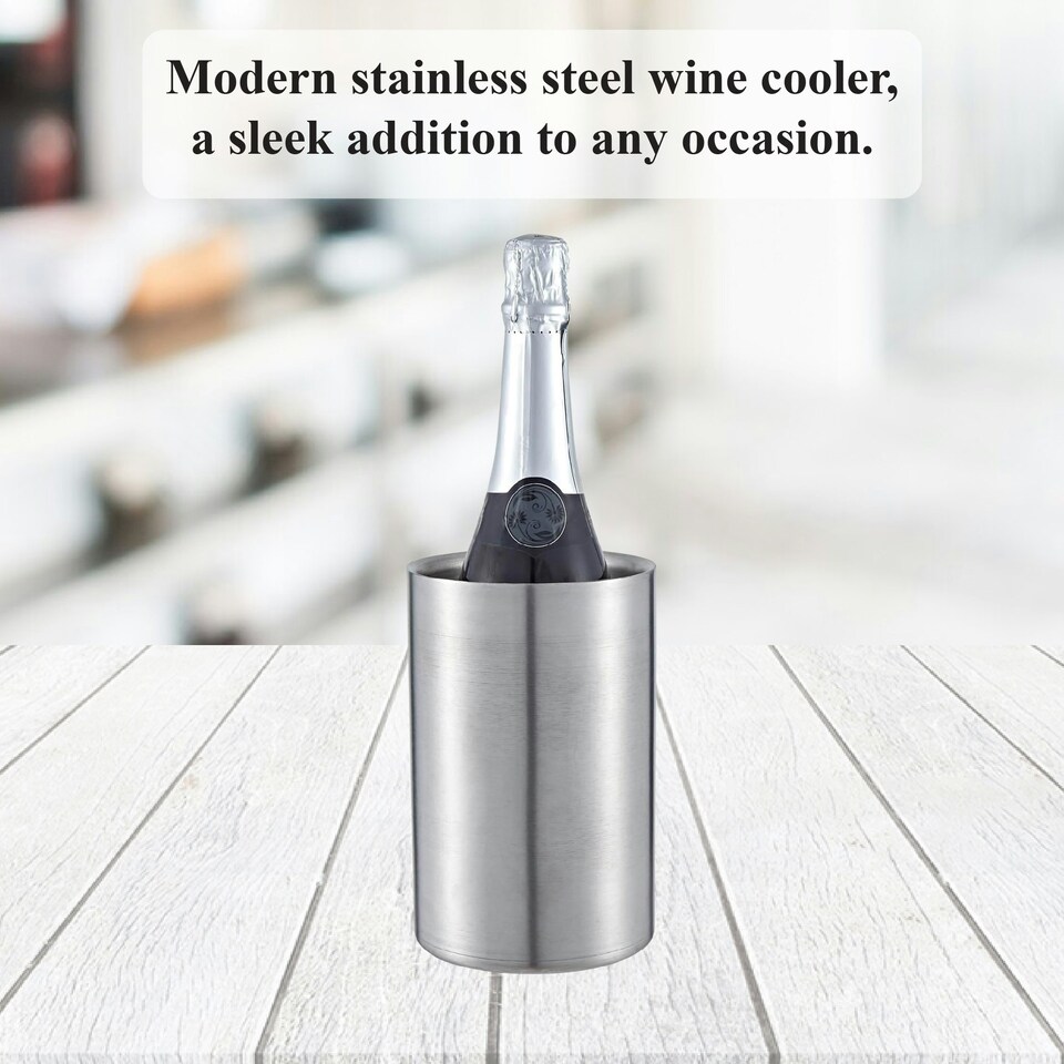 image 1 of Buckingham Double Wall Stainless Steel Wine Bottle Cooler Bucket Ice Party Bar matt finish , 1.3 Litre / 18 cm