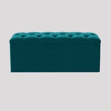 137cm Luna Chesterfield Ottoman Storage Box - Emerald Green Plush Velvet Upholstered Blanket Box