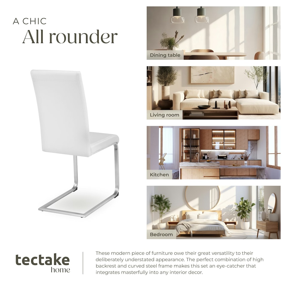 image 1 of Dining Chairs - cantilevered, high backrest, flat steel frame - Set of 4 White