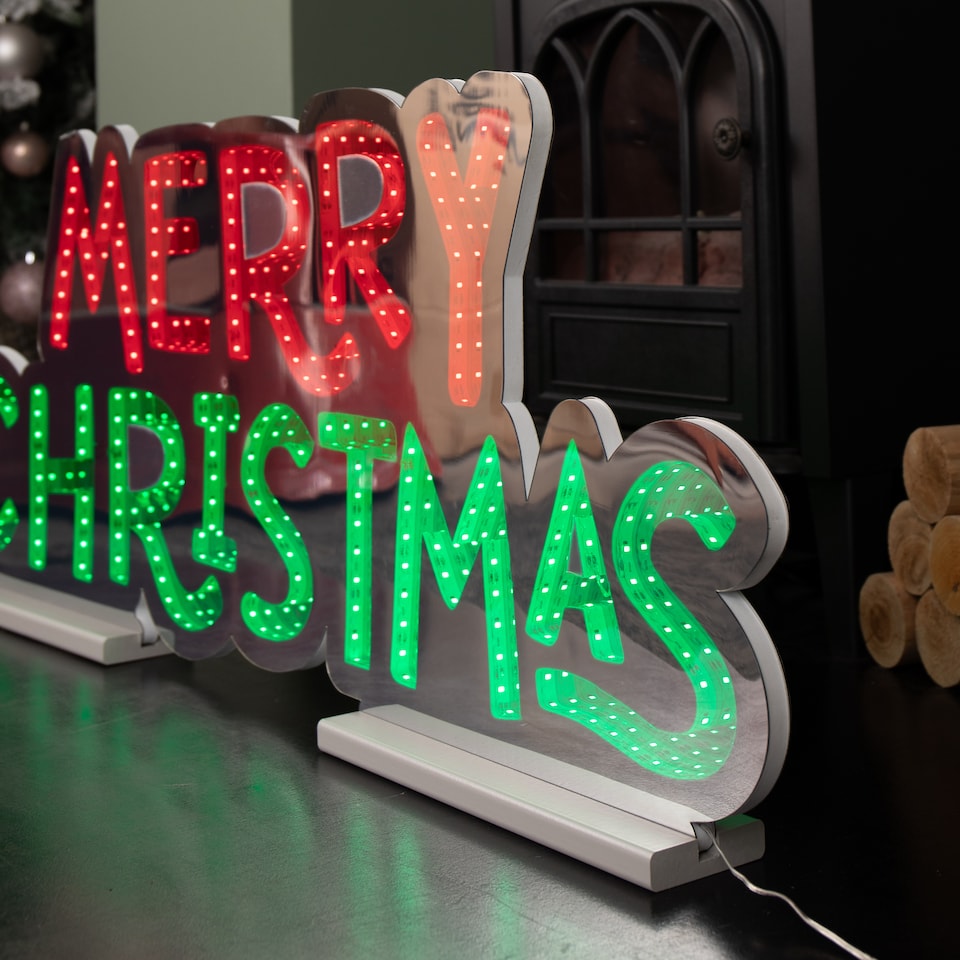 image 1 of 1m Light up Merry Christmas Infinity Light Decoration with Red and Green LEDs