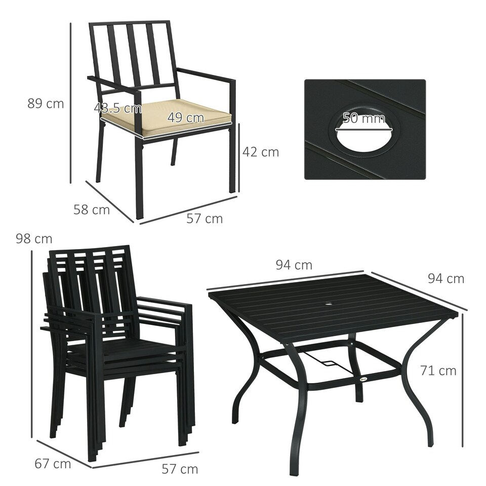 image 1 of Outsunny Garden Dining Set with 4 Stackable Cushioned Chairs and Table