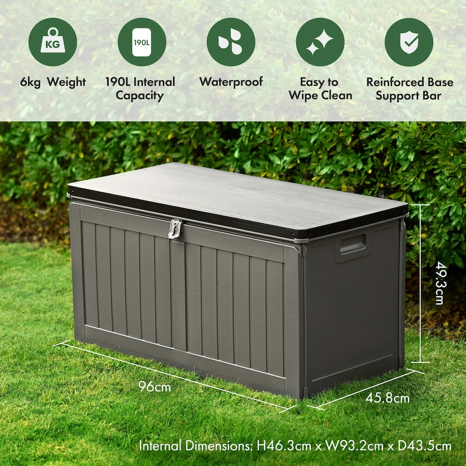 image 1 of VonHaus Garden Storage Box 190L Weatherproof with Lockable Lid Grey