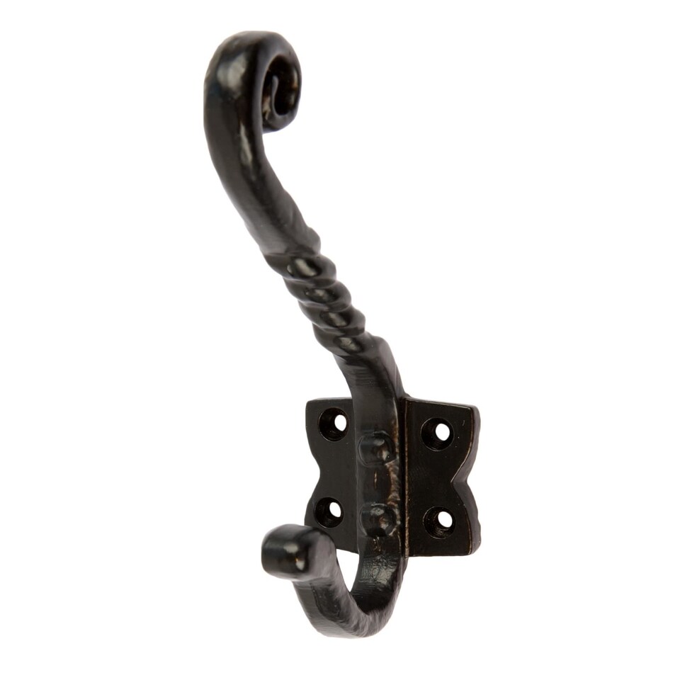 image 1 of Hammer & Tongs Twisted Scroll Hat & Coat Hook - W40mm x H125mm - Black