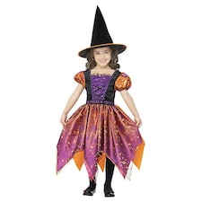 Moon & Stars Lightning Bolts Witch Girls Fancy Dress Costume Kids Medium - Age 7-9