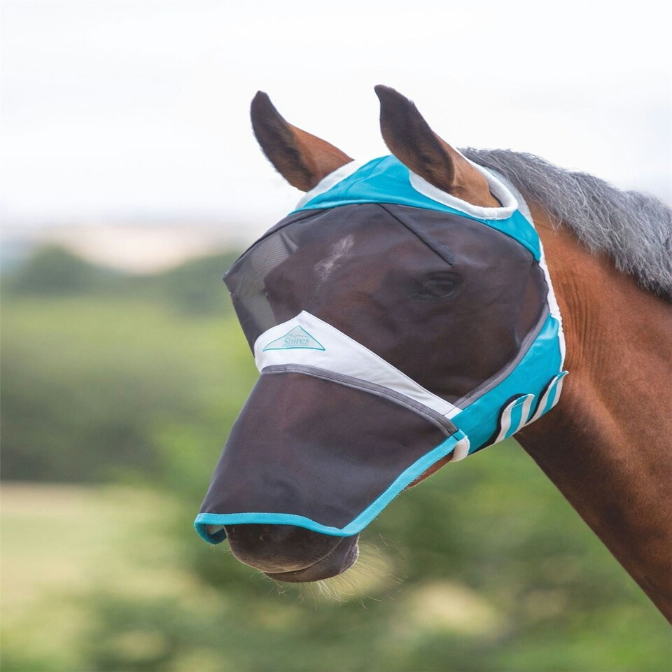 image 1 of Shires Fine Mesh Fly Mask With Ear Hole & Nose Blue | Size: Full
Colour: Teal
