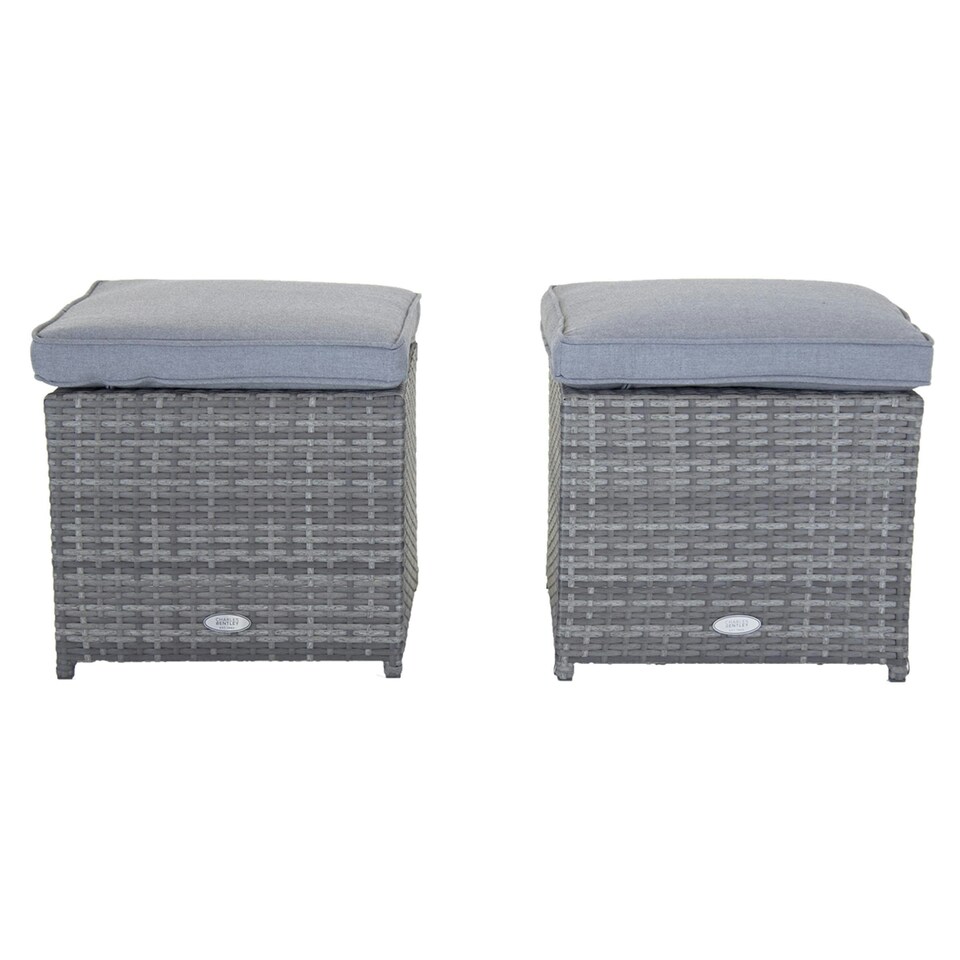 image 1 of Charles Bentley Garden Outdoor Pair of Rattan Footstools Grey