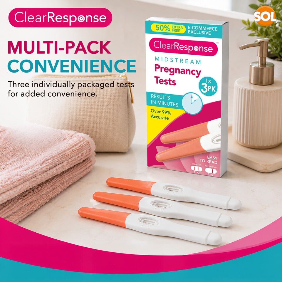 image 1 of SOL Clear Response Early Detection Pregnancy Test Kit 3 Pack