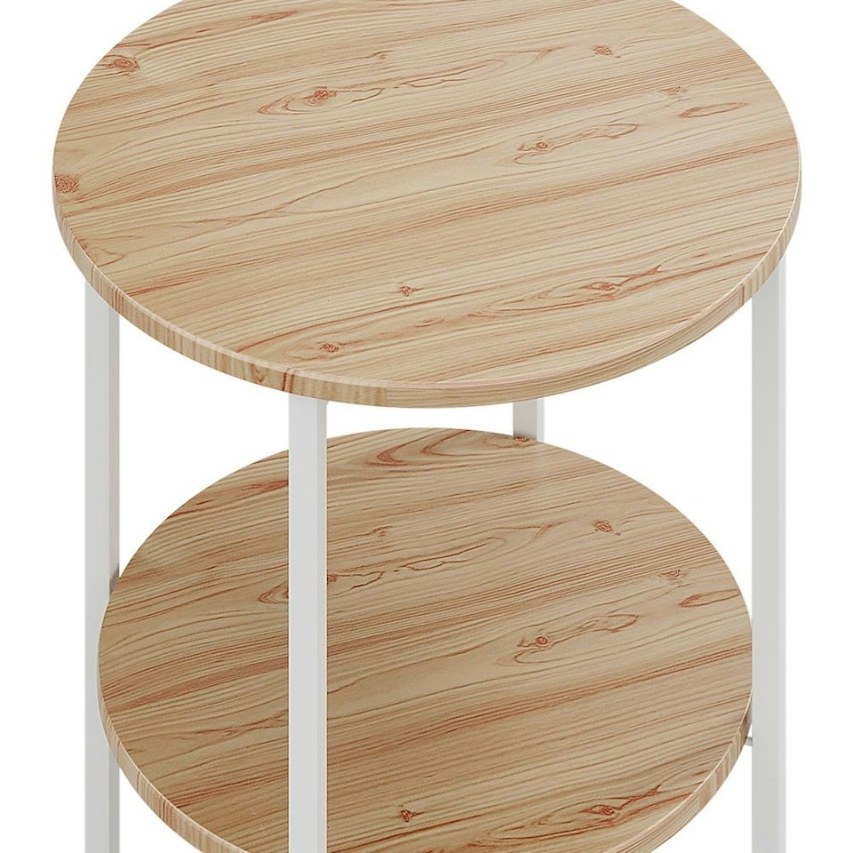 image 1 of Living and Home Small Round Coffee Table with 2 Tier - Natural and White