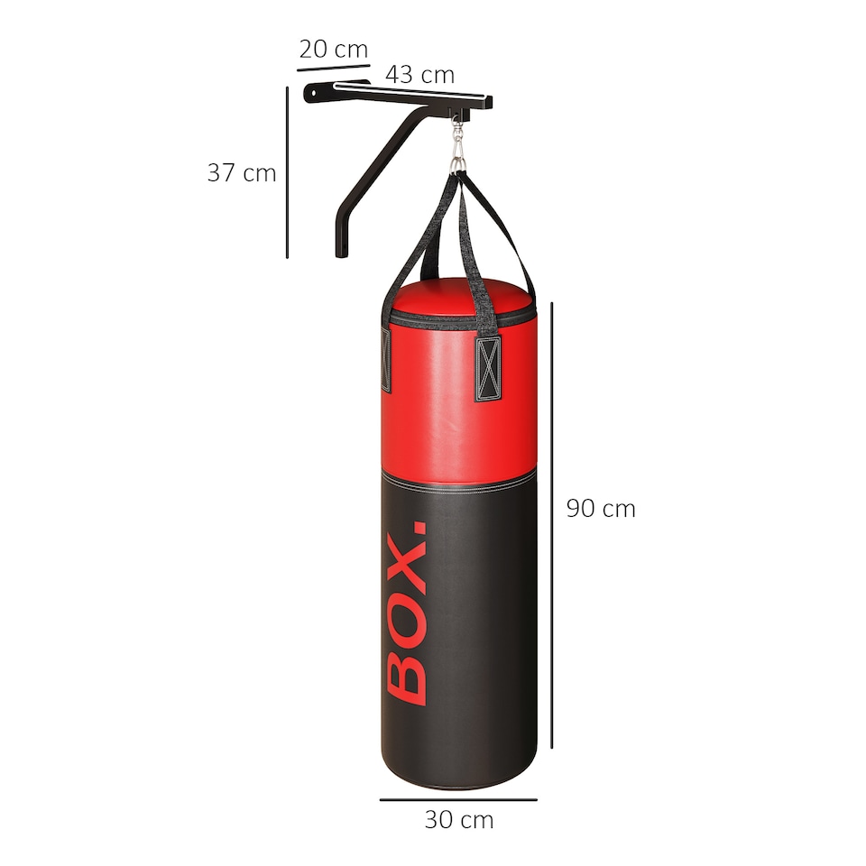 image 1 of SPORTNOW Unfilled Punch Bag with Boxing Gloves and Wall Mounted Bracket | Red | Black and Red