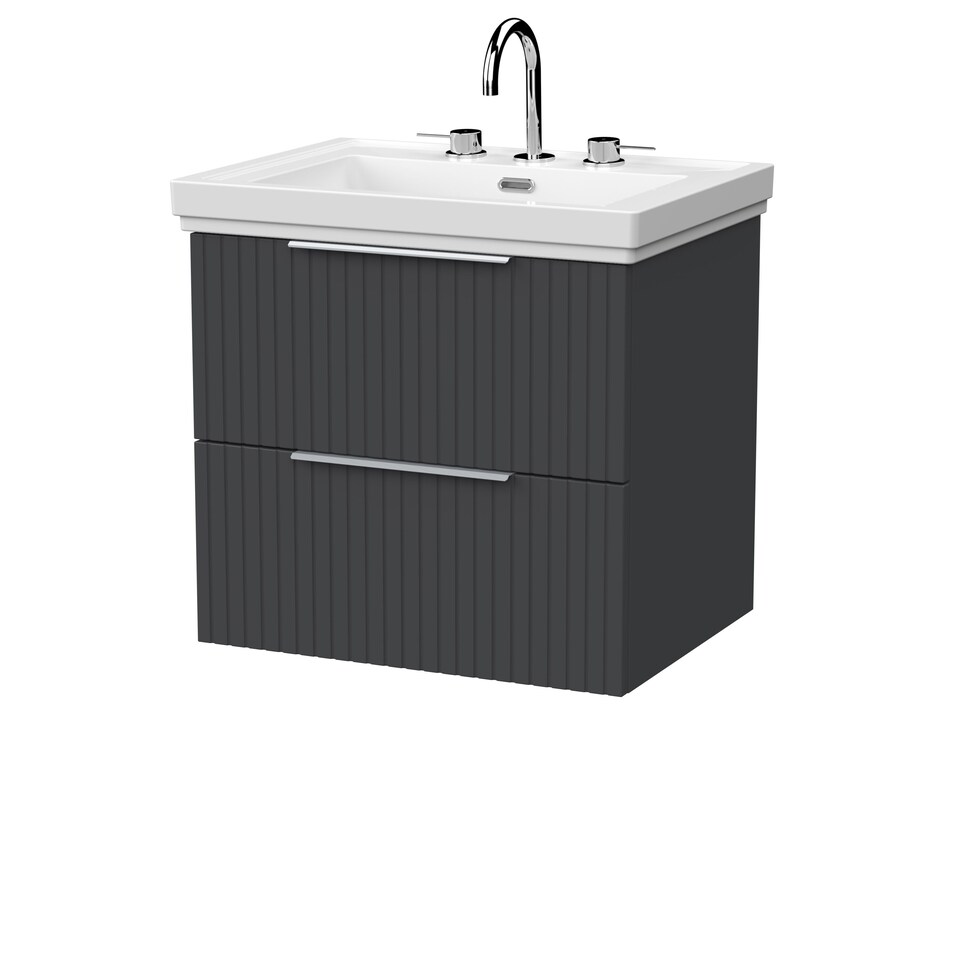 image 1 of Balterley Callingwood Contemporary Wall Hung 2 Drawer Vanity Unit with Traditional 3 Tap Hole Fireclay Basin , 600mm, Dark Grey