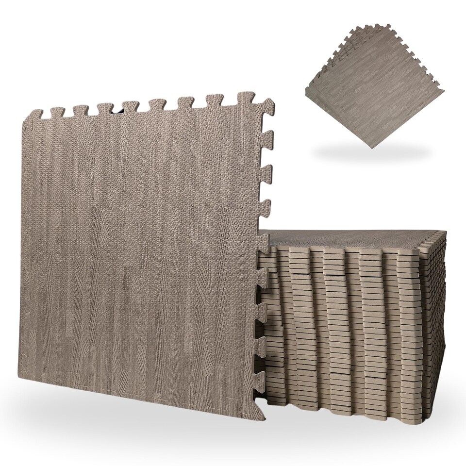 image 1 of Samuel Alexander 4 Piece Grey Wood Effect EVA Foam Floor Protective Tiles Mats 60x60cm