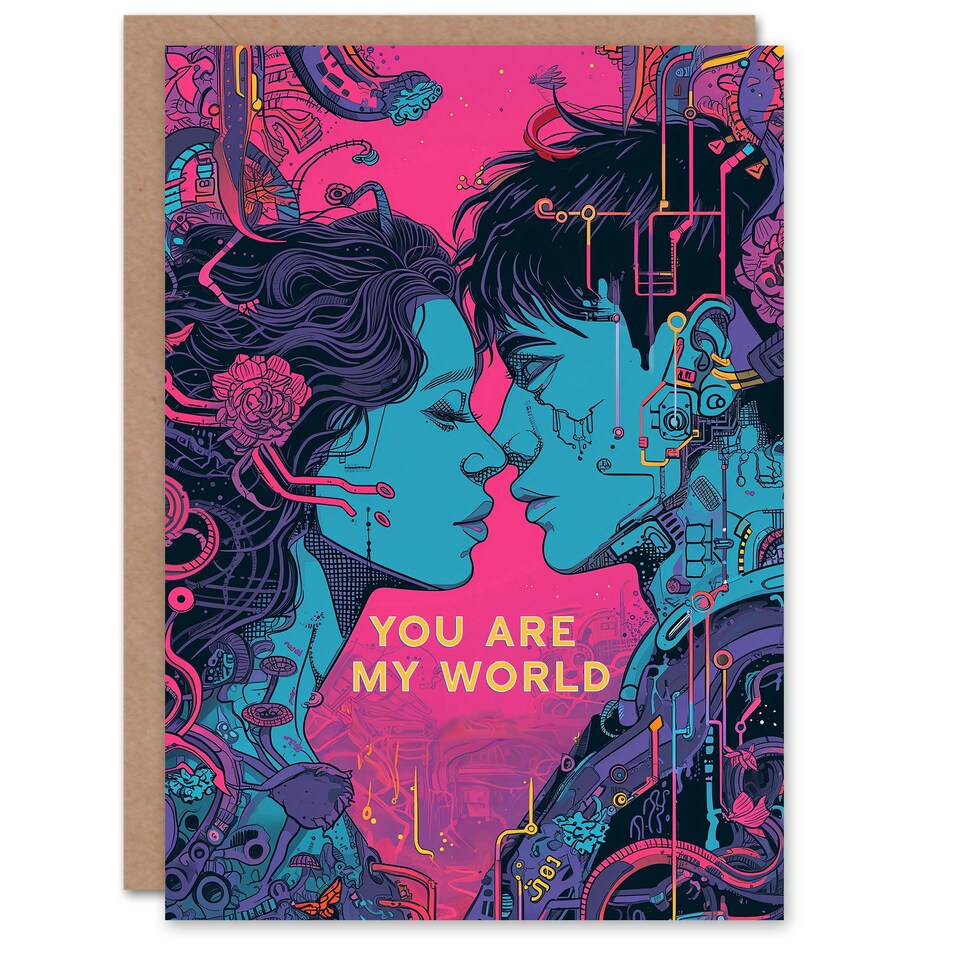 image 1 of You Are My World Cyberpunk Sci-Fi Anniversary Valentines Day Card