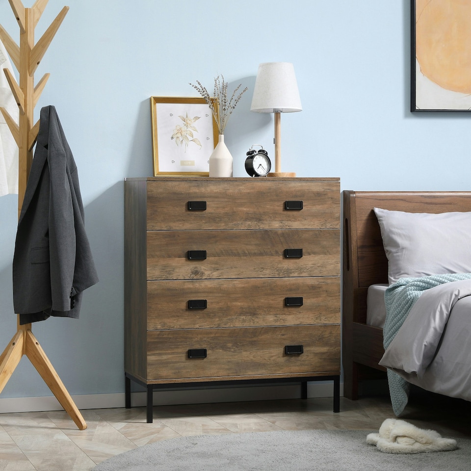 image 1 of HOMCOM Chest of Drawers, 4 Drawer Unit Storage Chest Bedroom
