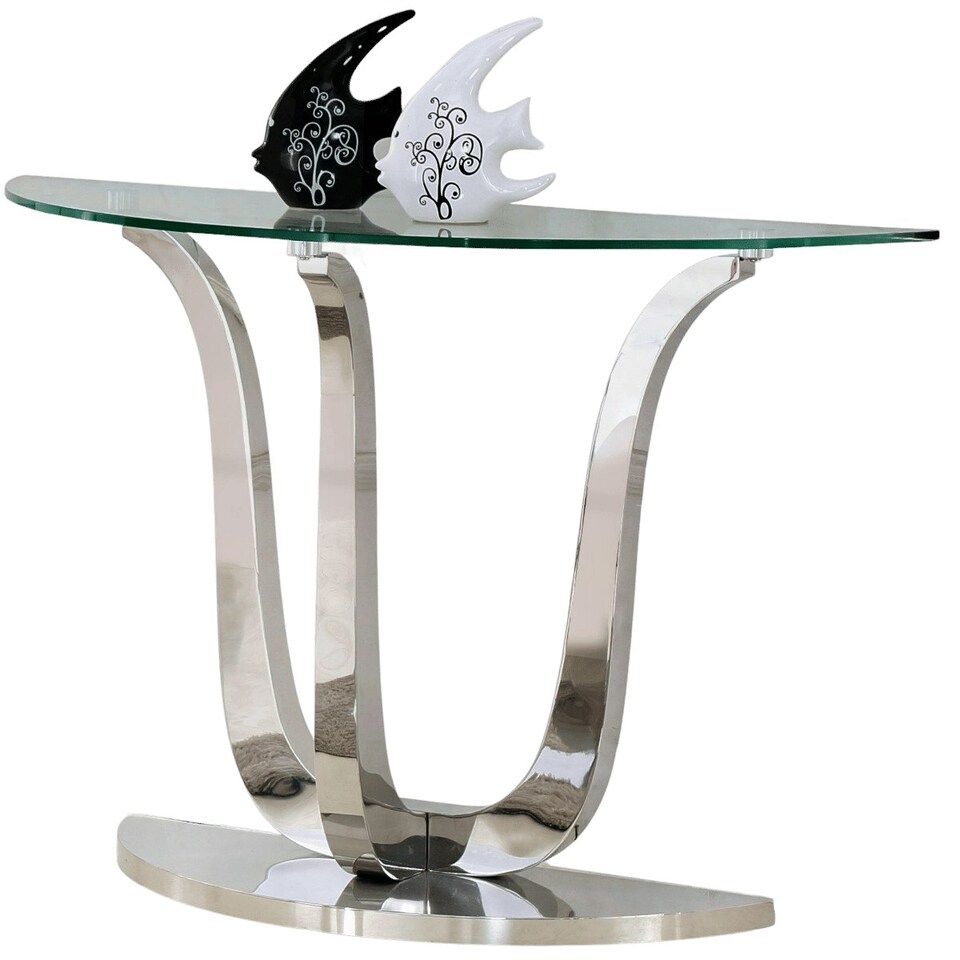 image 1 of Naples Semi Circle Glass Console Table Silver | Clear