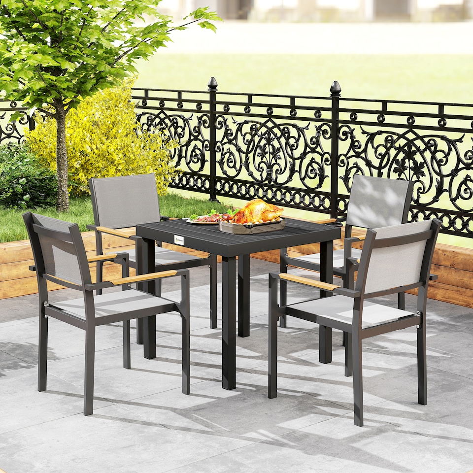 image 1 of Outsunny 78 cm Garden Dining Table for 4, Square Outdoor Side Table, Black | Black | Black