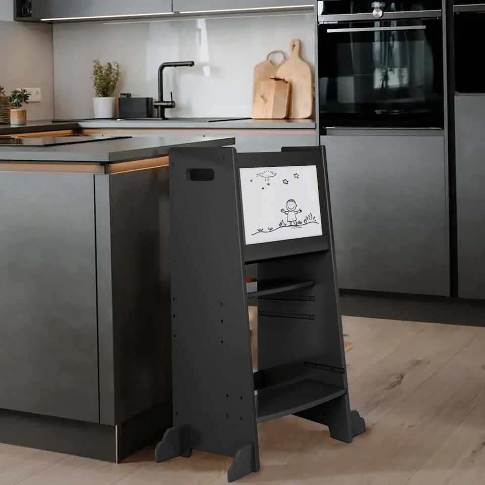 image 1 of Allis Baby Toddler Learning Tower with Adjustable Height and Built in Blackboard - Black | Black | One Size | 1