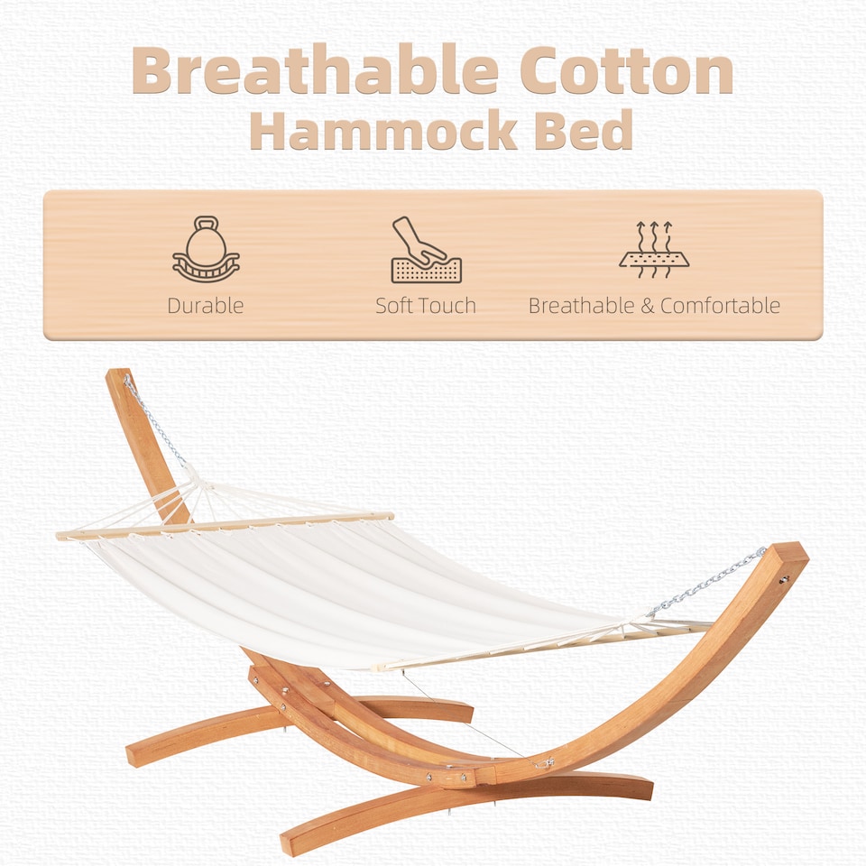image 1 of Outsunny Outdoor Garden Hammock with Wooden Stand Swing Hanging Bed for Patio White | White