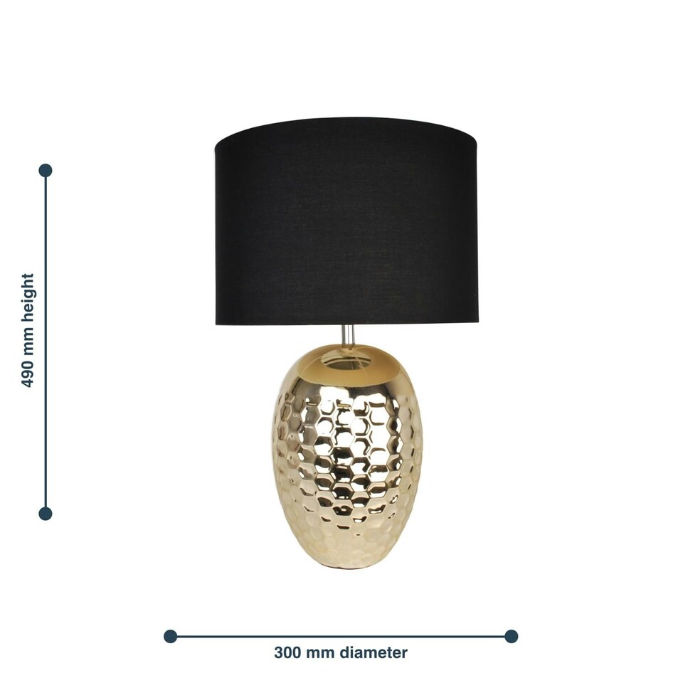image 1 of First Choice Lighting Set of 2 Textured Ceramic Bedside Table Pale Gold Plated Finish and Black Textured Cotton Fabric Shade Gold | Black