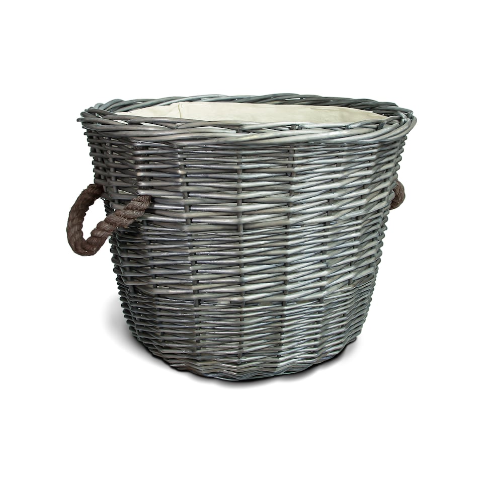 image 1 of Wickerfield Round Wicker Log Basket with Rope Handles and Fabric Lining