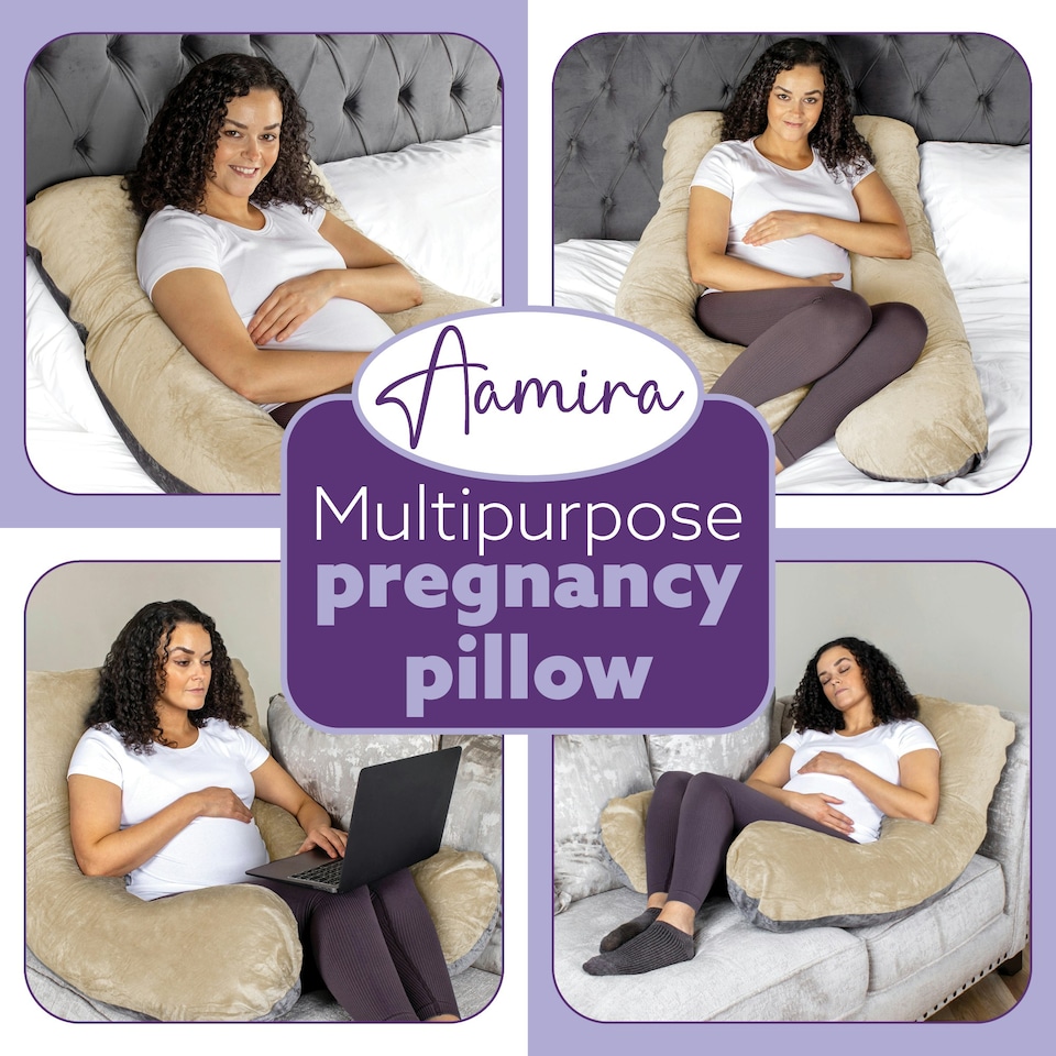 image 1 of Aamira U-Shaped Pregnancy Pillow Memory Foam Maternity Nursing Support Cushion Cream & Grey | Grey | Grey | One Size | 1