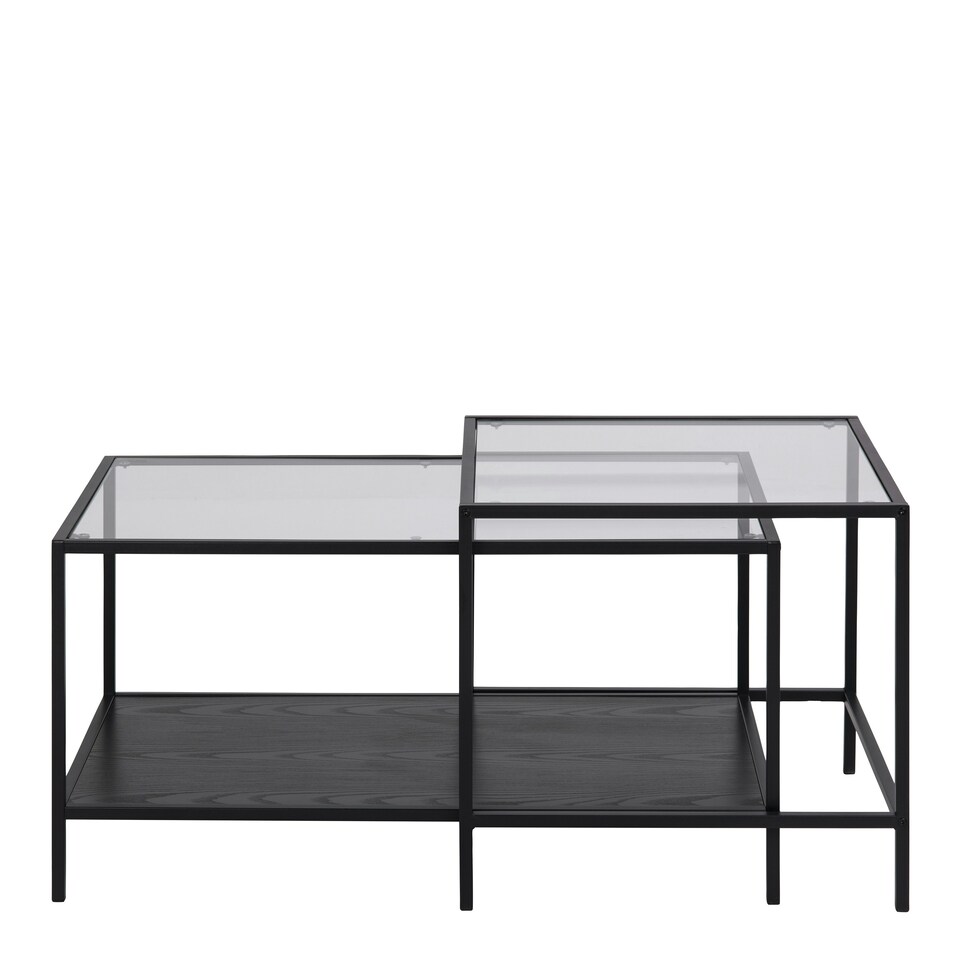 image 1 of Seaford Black Metal Coffee Table Set with Glass Top