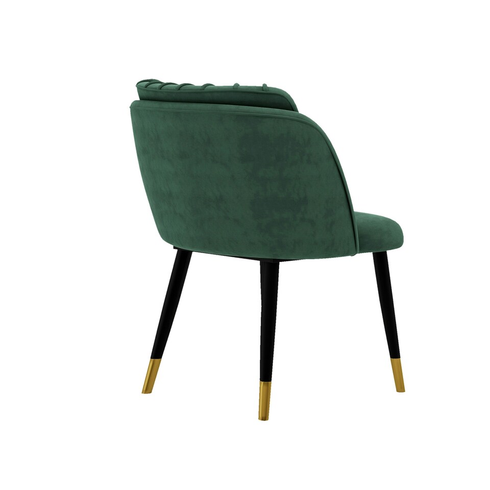 image 1 of Set of 4 Milano Velvet Dining Chairs with Stylish Ribbed Back Design, Black Metal Legs with Silver Tips | Green | Gold End Tips