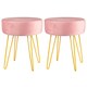 image 1 of Harbour Housewares Set Of 2 Pink Velvet Footstools Round Ottoman Seating With Gold Base For Home Decor Pink