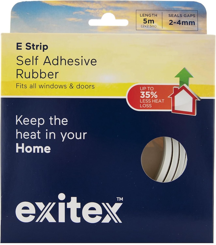 image 1 of Exitex Self Adhesive E Strip Seal 5m Draught Proofing Rubber, Seals Gaps 2mm to 4mm | White