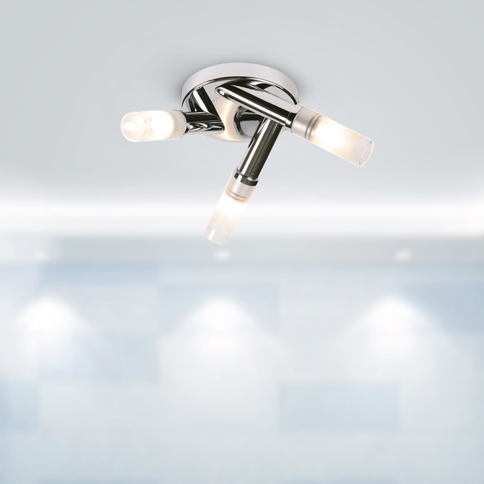 image 1 of Set of 2 Chrome IP44 Bathroom Triple Ceiling Lights | Chrome | White | 2
