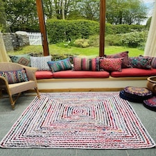 CARNIVAL White Cotton Square Rug Braided with Multi Colours (CARNIVAL120X120) Multi