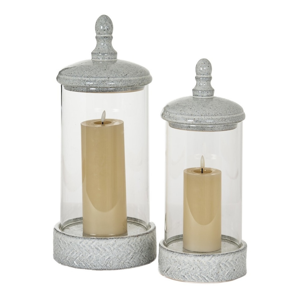 image 1 of Sona Large Hurricane Lantern Candle Holder with Lid - Glass - L21 x W21 x H50 cm - White