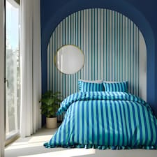 OHS Frill Duvet Cover Bedding Set Pillowcase Stripe Quilt Luxury | Blue | Blue/Green | Single