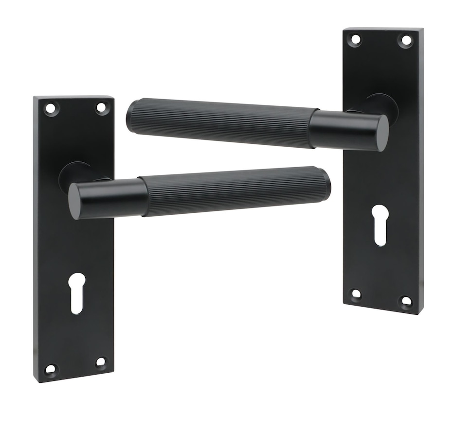 image 1 of Golden Grace Victorian T-Bar Linear Design Lock Door Handle Set Matt Black Finish with 3 Lever Lock - 150mm