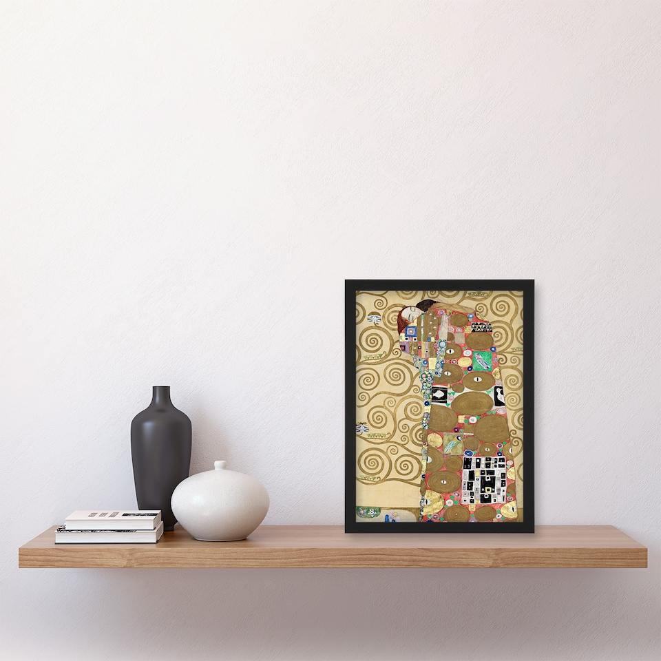 image 1 of Gustav Klimt Framed Wall Art Fulfillment Lovers Embrace Painting Home Décor