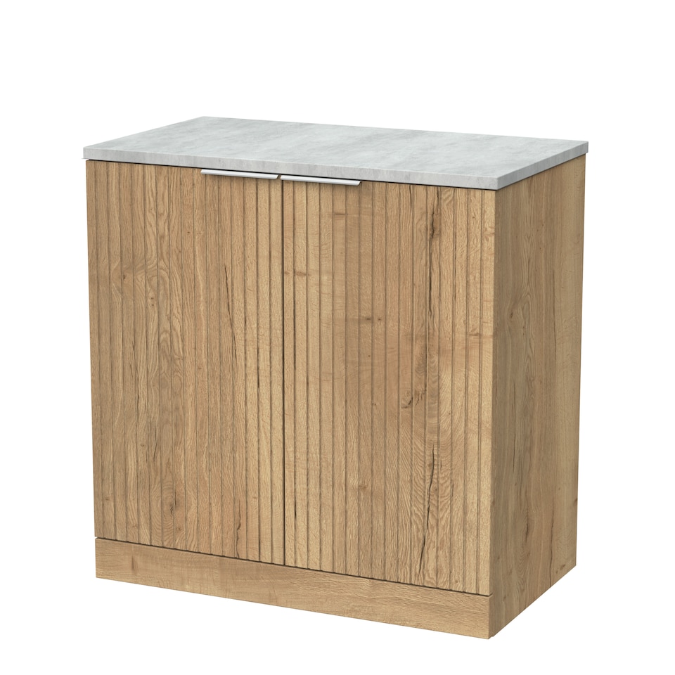 image 1 of Balterley Callingwood Contemporary Floor Standing 2 Door Vanity Unit with Bellato Grey Laminate Worktop , 800mm, Autumn Oak