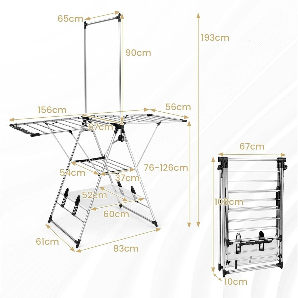 image 1 of COSTWAY Clothes Drying Rack Gullwing Style Rack