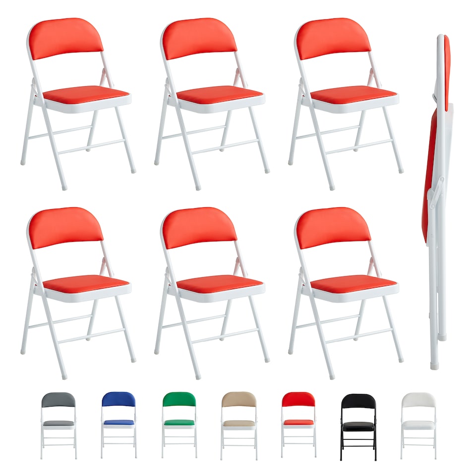 image 1 of Set of 6 Folding Dining Chairs with Metal Frame and Padded Seats