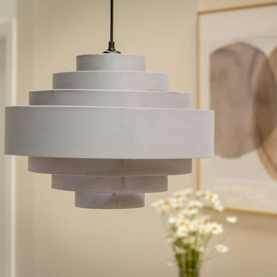 image 1 of ValueLights Sette Fabric Textured Grey Tiered Ceiling Pendant Shade