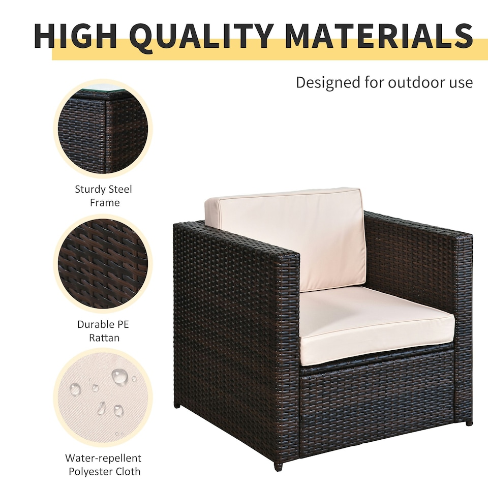 image 1 of Outsunny 3Pcs Patio 2 Seater Rattan Sofa Garden Furniture Set Coffee