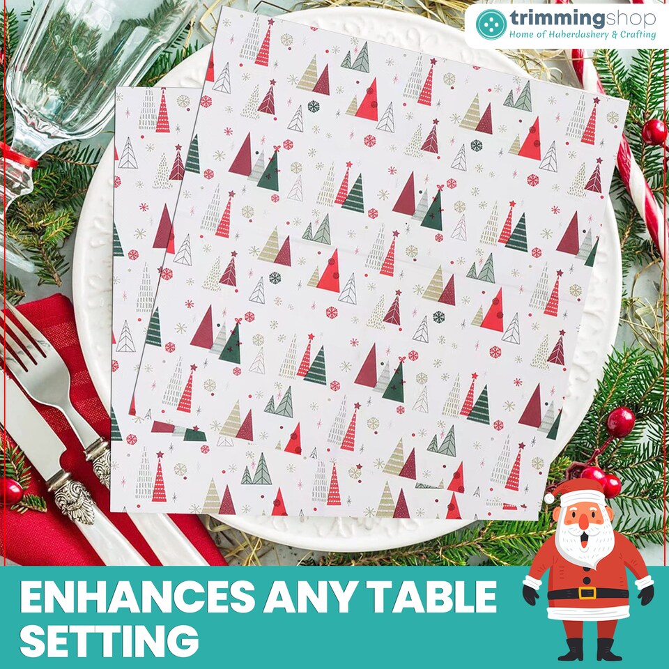 image 1 of 33 x 33cm White 2 Ply Decorative Holiday Serviettes - 20 Pack