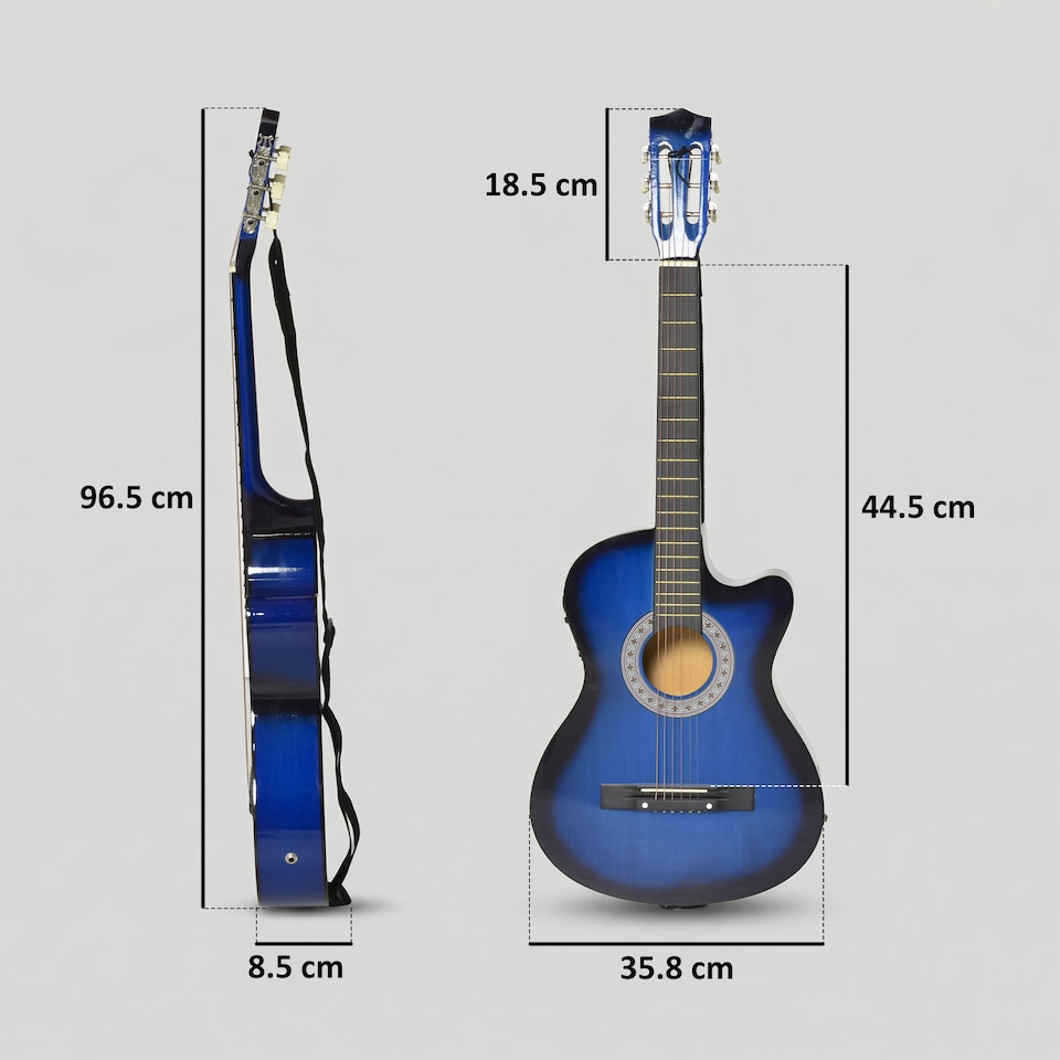 image 1 of HOMCOM Beginner Acoustic Electric Cutaway Guitar Adult Junior Guitar, Blue | Blue