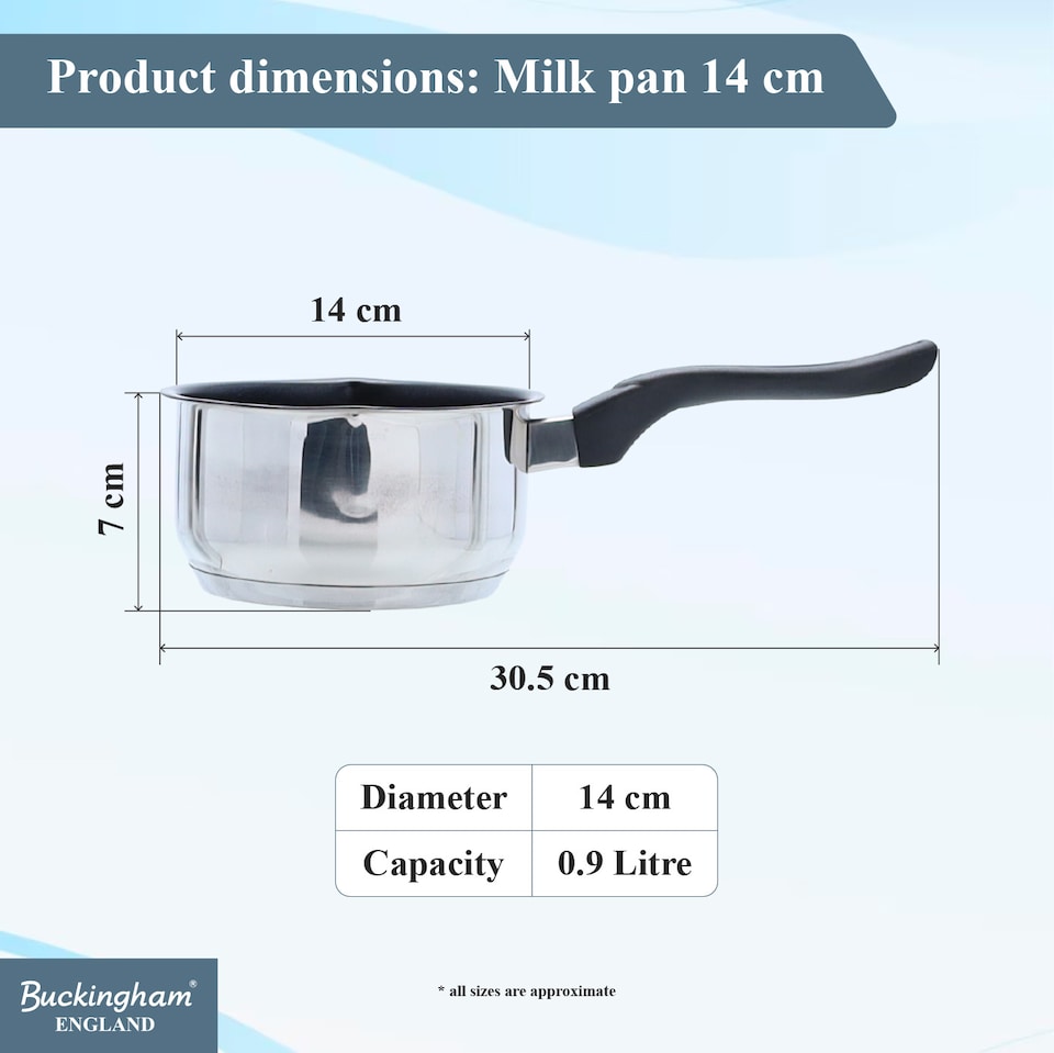 image 1 of Buckingham Stainless Steel Non Stick Milk Pan with Bakelite Handle 14 cm