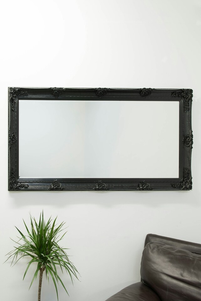 image 1 of Large Black Antique Style Salon Wall Mirror Rectangle 5Ft5 x 2Ft7 165 x 79cm | Black