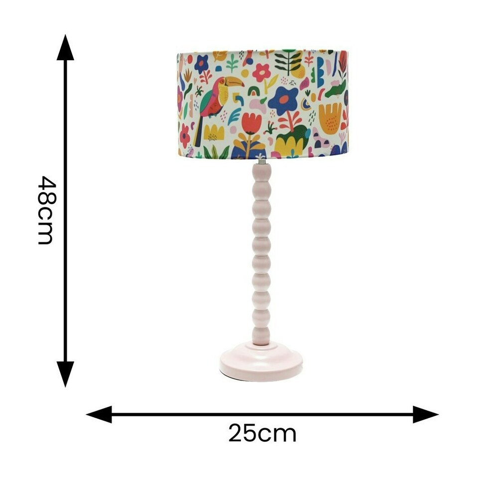 image 1 of ValueLights Bobbles Rose Pink Bobbin Table Lamp with Jungle Shade