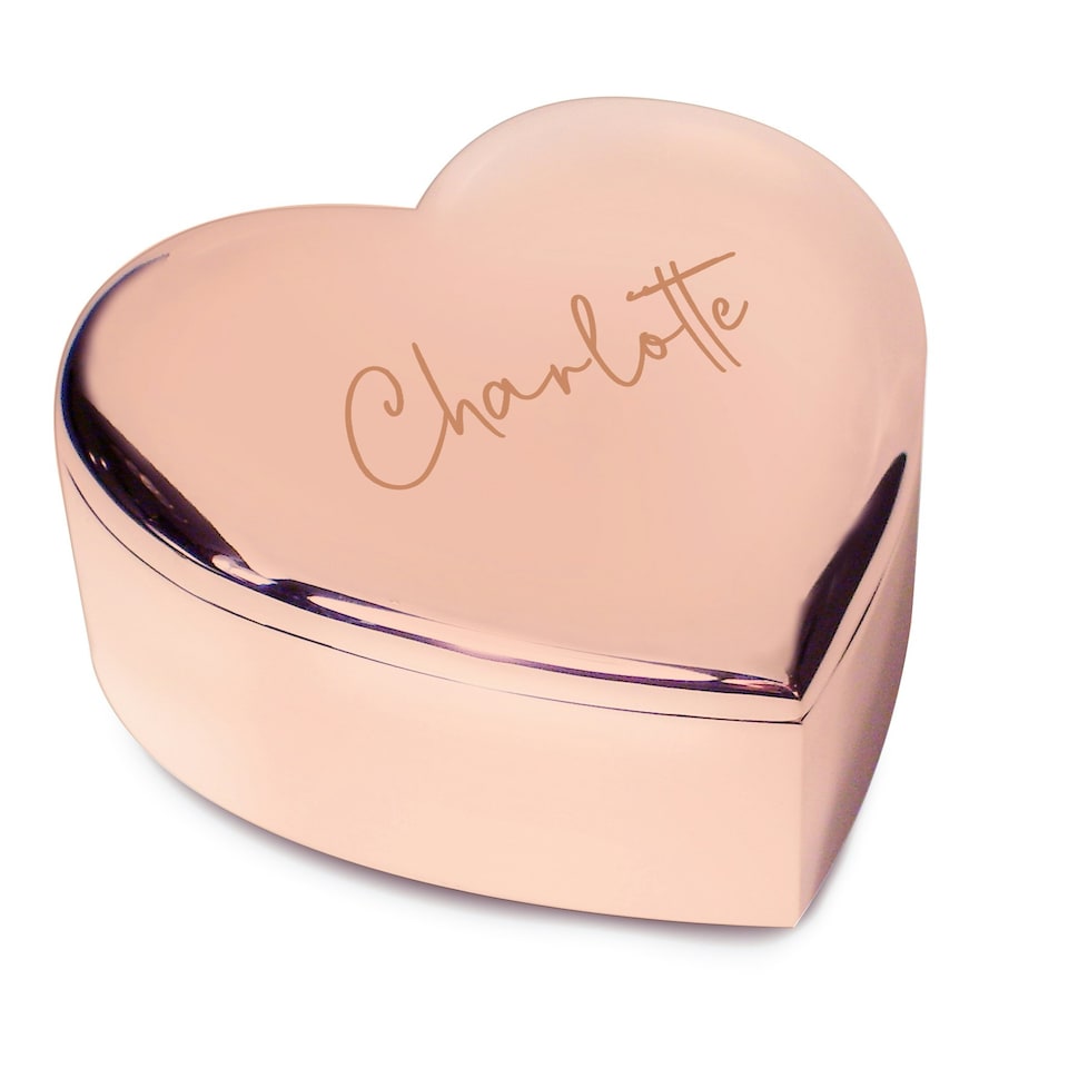 image 1 of Personalised Engraved Rose Gold Heart Trinket Box