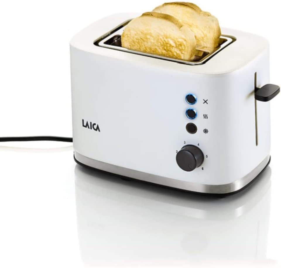 image 1 of LAICA Dual Flo 2 Slice Toaster, with Defrost & Reheat Functions, High-Lift & Wide Slots - White