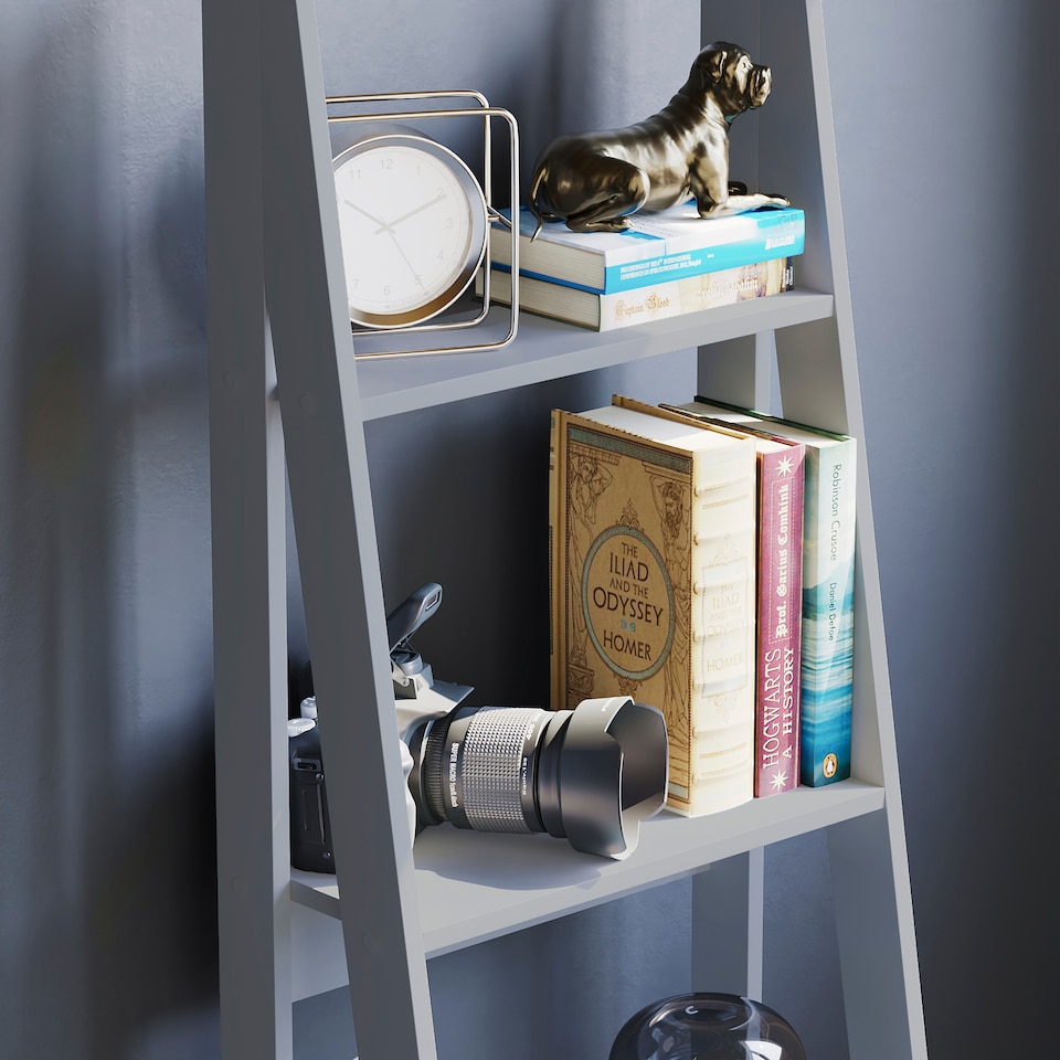 image 1 of Vida Designs Bristol 4 Tier Step Ladder Bookcase Display Storage, Grey