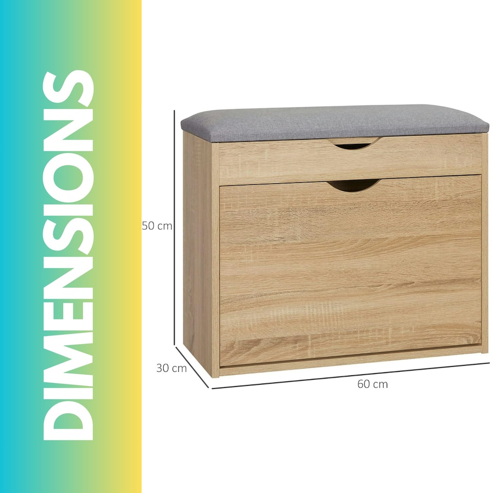 image 1 of Shoe Storage Bench With Cushioned Seat and Hidden Storage Natural Brown Brown